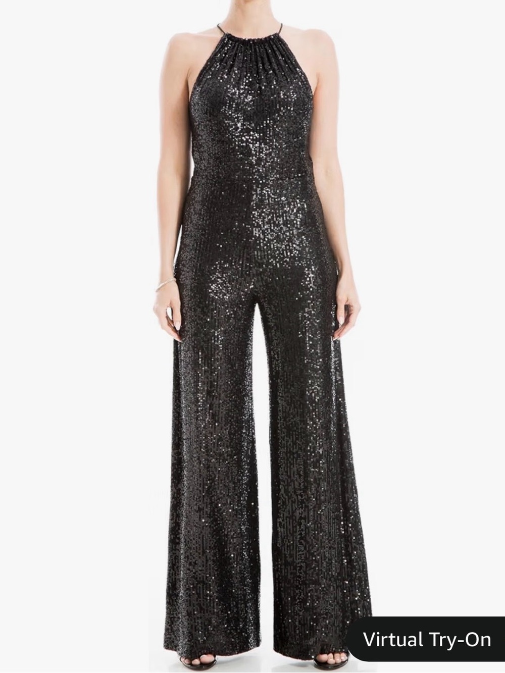 Max Studio Black Sequin Halter Wide-Leg Jumpsuit